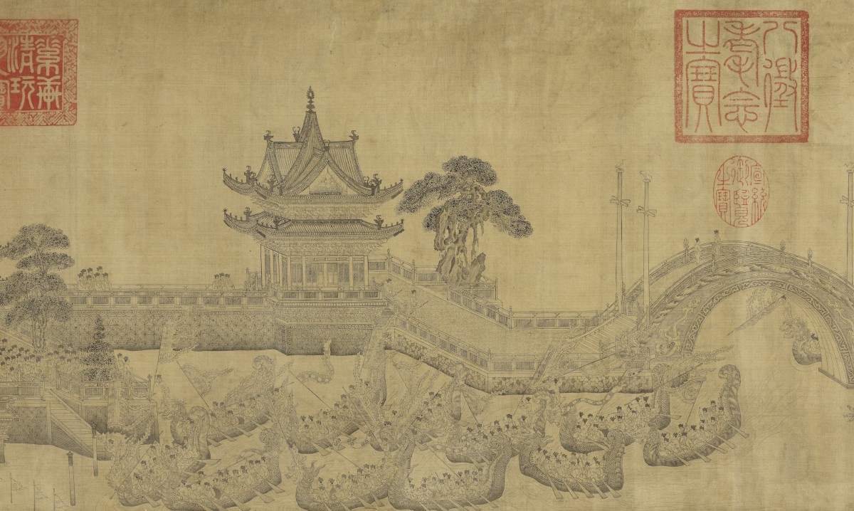 元代王振鵬龍池競渡圖局部（故畫001013）